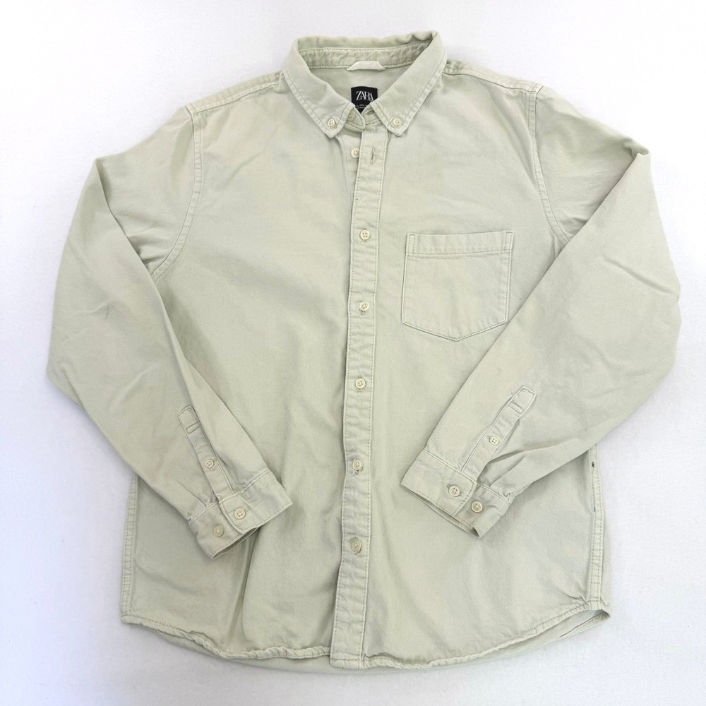Zara Man Denim Twill Button Down Shirt Large Long Sleeve Pocket